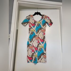 Rare PAOM Print All Over Me Colorful Graphic Print Women's Bodycon Mini Dress S